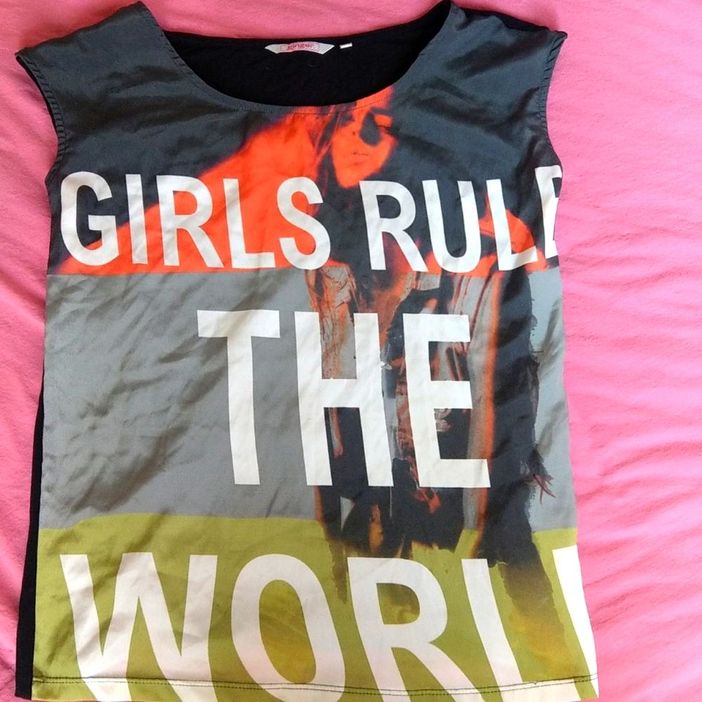 Mixed media girls rule top